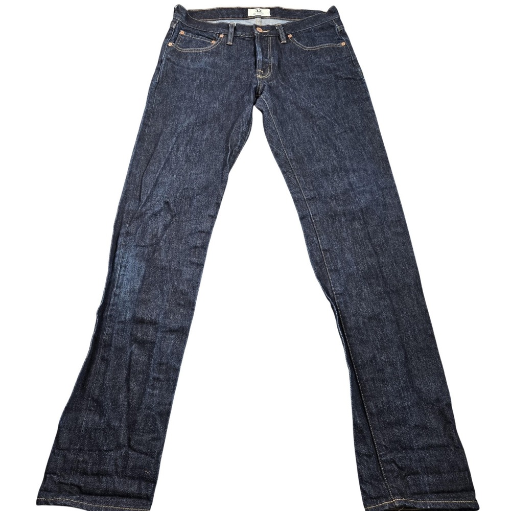 Tellason Stock Tapered Jeans Mens 33x35 Blue Raw Denim Button Fly Made USA